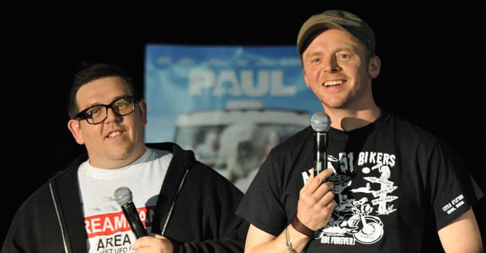 Frost (left) and Pegg (right), seen here publicising the film, remain a great comic duo and their chemistry holds the film together.