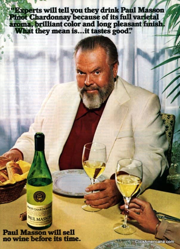 Welles as wine huckster, circa 1981; a far cry from the rising genius of the cinema that he had been 40 years earlier