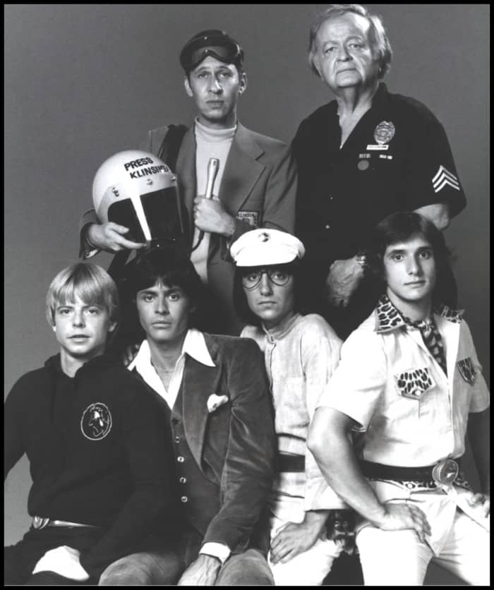 A cast publicity photo of The Kids From C.A.P.E.R. Top Row: Left to right:Robert Lussier and Robert Emhardt Bottom Row:Left to right: Biff Warren, John Lansing, Cosie Costa and Steve Bonino