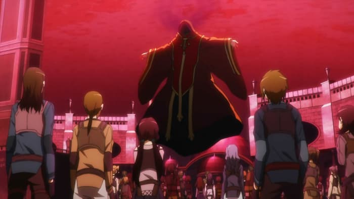 Kayaba Akihiko, the creator of the titular Sword Art Online, reveals to all players that they are now stuck inside the deadly game.
