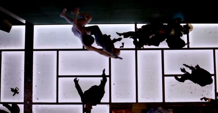 Ghost in the Shell incorporates several action set pieces over the course of the film. In this particular scene, the Major faces off against the assassins sent by Kuze to eliminate a Hanka scientist at the conference early in the film.