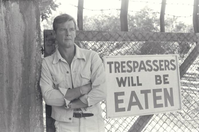 On a crocodile farm, Bond, now played by Roger Moore, discovers that signs sometimes express what they say!