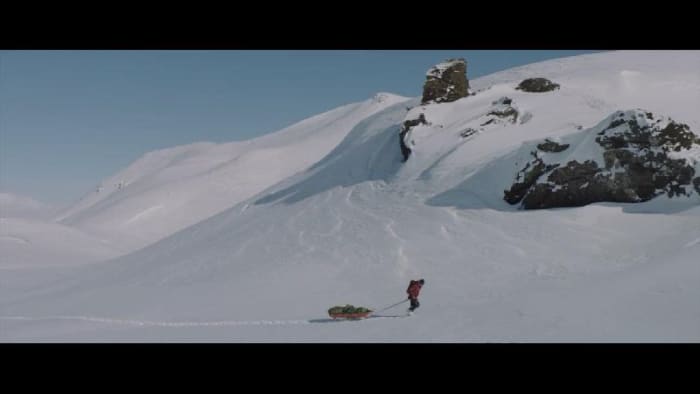 Despite being stranded in the arctic, Mads Mikkelsen's character has found a way to stay alive while waiting for help.