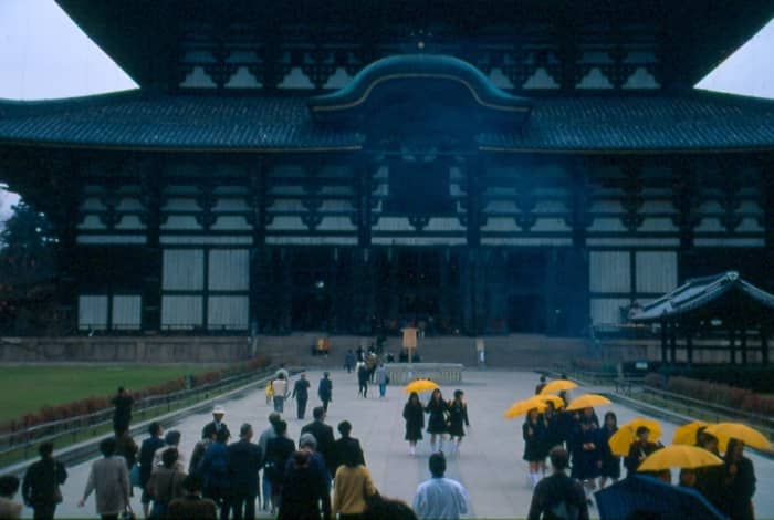 Approaching the massive Todai-ji Hall in Nara - the world's largest wooden building.