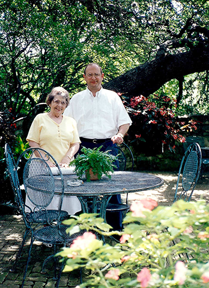 My mother-in-law and hubby at the Gazebo area in Los Patios. We often dined there through the years.
