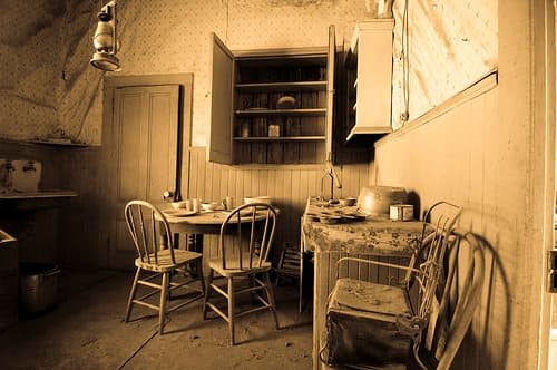 This shows the inside of a small one room cottage. These types of homes were typical in Oklahoma pioneer life.