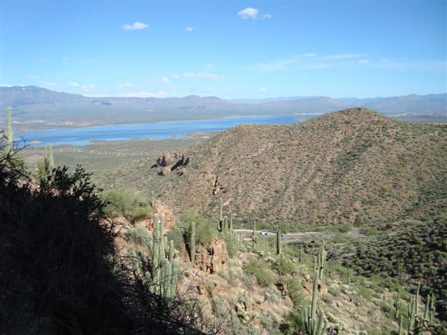 The view of Roosevelt Lake (named after Teddy) from the cliff dwellings. The dam for this splendid lake was completed in 1915. Some of the finest fishing activity is at this lake.