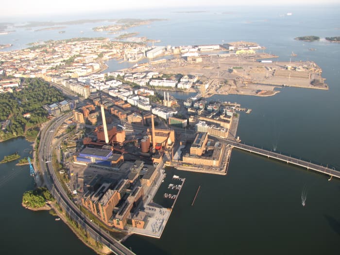 Overhead view of Helsinki West Harbour. From here it is only a three-hour ferry journey to Tallinn in Estonia.