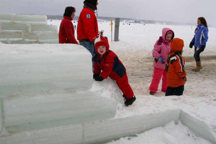 The ice castle is made from blocks of ice harvested from Chautauqua Lake.