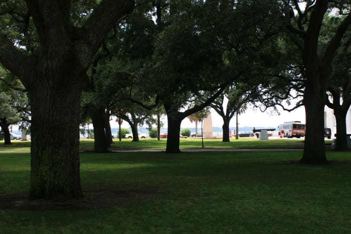 The beautiful old oak trees in the Battery Park/White Point Gardens make this a prime spot for an afternoon stroll.