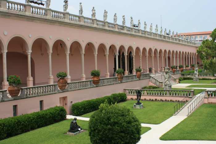 The inner courtyard and portico of The Ringling Museum of Art.
