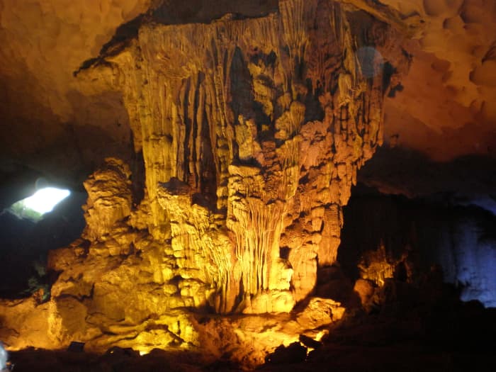 Water and wind erosion and the resulting sculptures at one of Halong Bay's Grottos. Halong Bay, Vietnam.