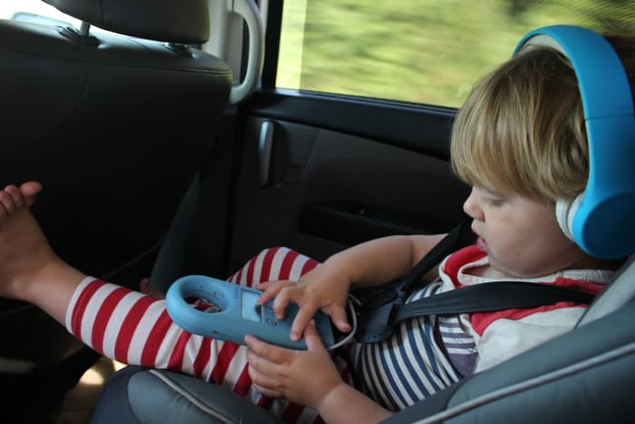 Electronics should be your back-up plan for long road trips with toddlers. Many babies will not tolerate headphones, but some wear them happily!