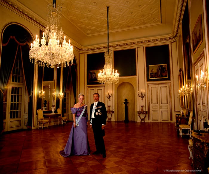 Queen Margrethe II and Prince Henrik of Denmark at the Amalienborg castle the home of the royal family.