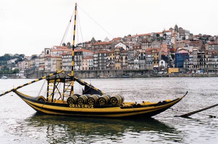 The typical rabelo boat that traditionally transferred Port from the Douro region to Porto to be aged.