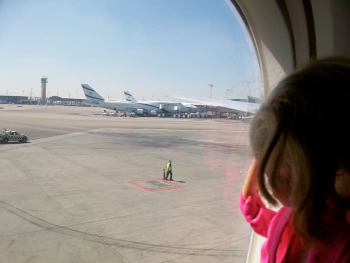 Our first glimpse of Israel: the El Al planes at Ben-Gurion airport.