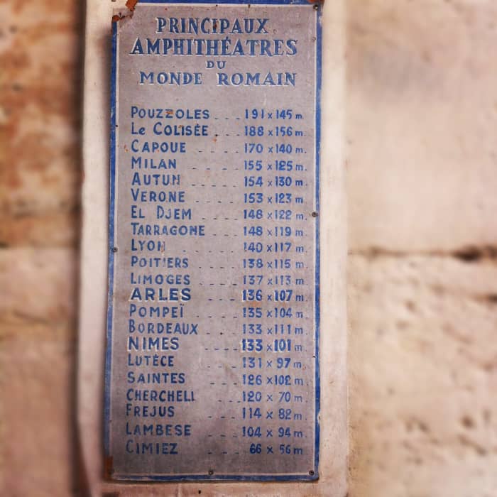 This plaque, just inside the entrance, shows that the Arles Amphitheater was the 12th largest in ancient Rome.