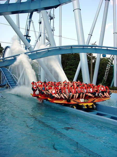 Riders of Griffon end the coaster in a gorgeous splashdown that slows the train down.
