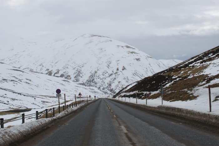 Looking down the steepest sections of the Cairnwell climb on the A93 Old Military Road.