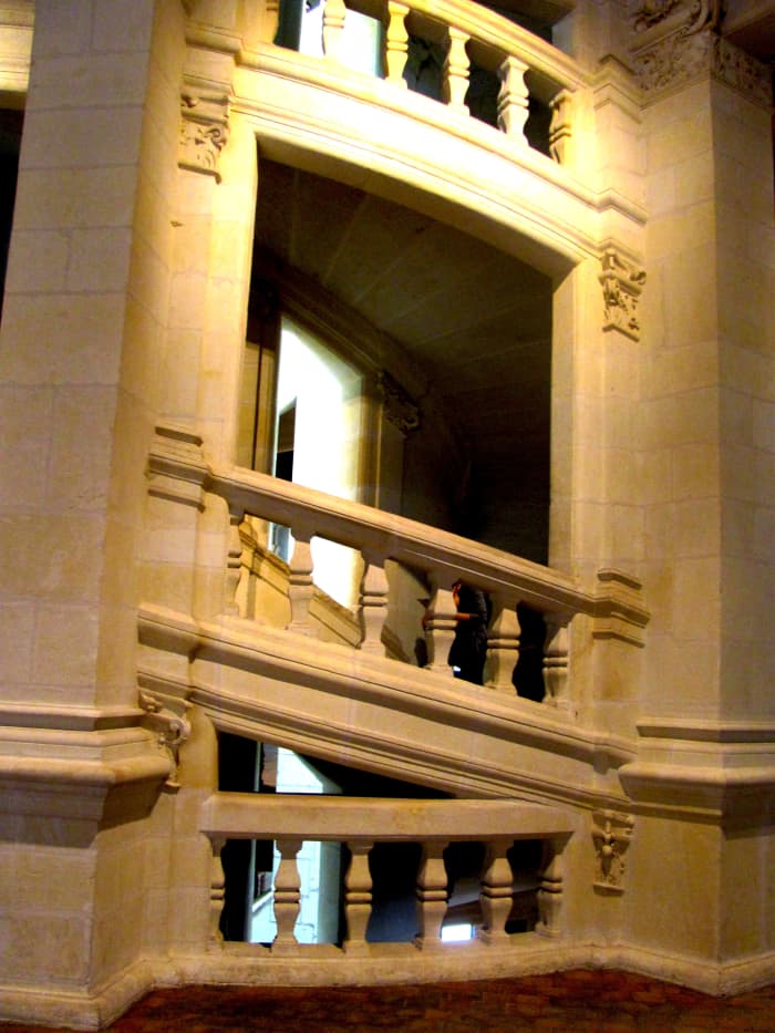The double helix staircase is a central feature of the castle and joins four floors.