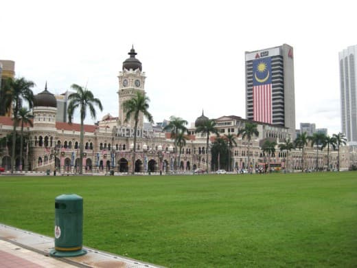 Merdeka Square is the grassy patch in front of this building - the Sultan Abdul Samad Building - of Moorish architecture.