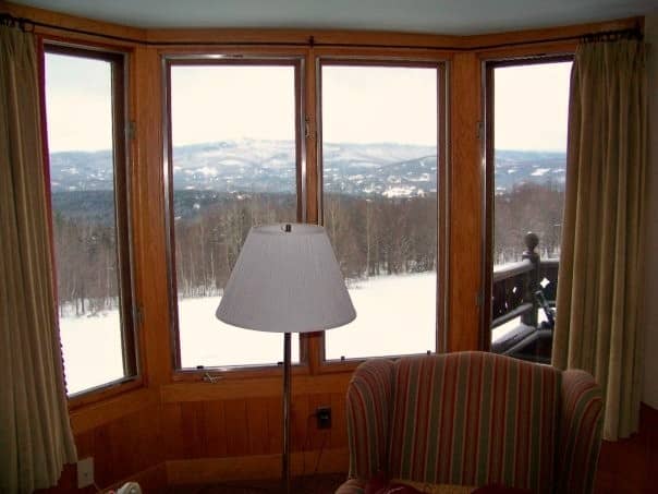 View from the guest house. If you enjoy sledding there is a nice hill right out back that travels all the way to the woods. Also, notice the mountains in the distance.
