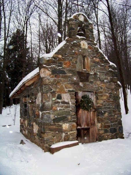 The chapel is a short hike through the woods. In the winter you can rent snow boots for a small fee at the lodge's gear shop.