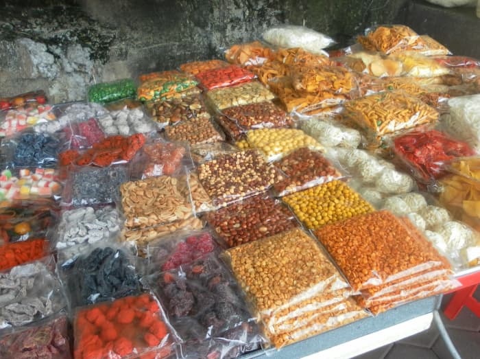 There are several small stalls selling snacks like these and drinks outside the Batu Caves.