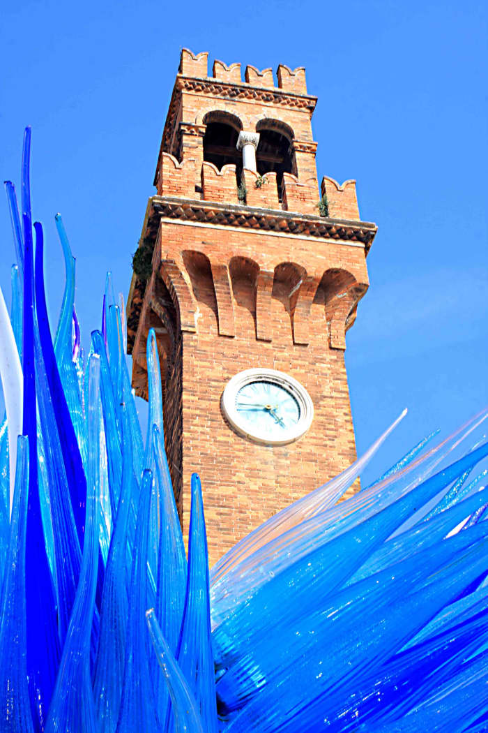 Even in the streets and around historic buildings such as the Campo Santo Stefano, glass sculptures may be seen