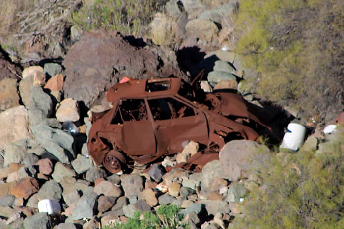 Not wishing to scaremonger! This car was at the foot of a cliff estimated at about 100 ft high. I'm hoping it had just been dumped over the cliff rather than crashed over it