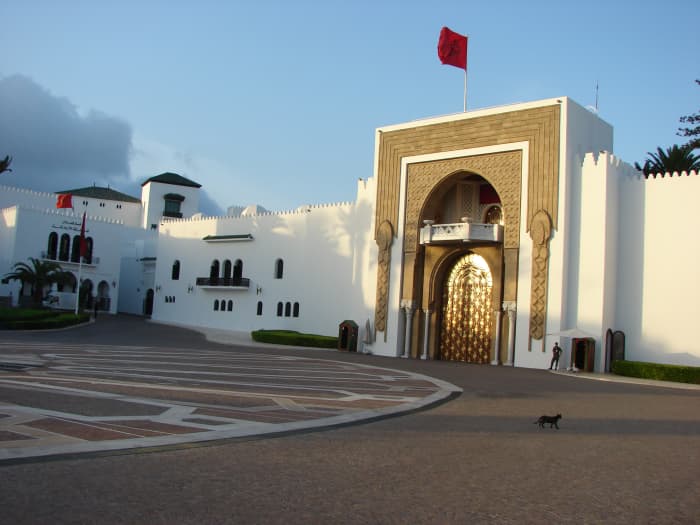 One of the King of Morocco's imperial palaces. The ornate gate of the palace at Tetouan.