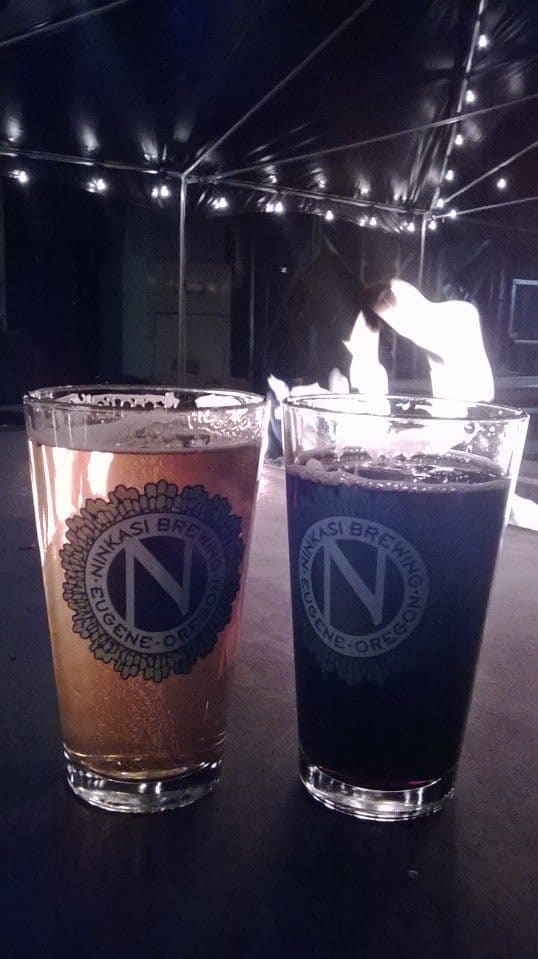 Drinking Ninkasi Tricerahops and Oatis by their outdoor fire pit on a chilly night makes for a cozy time.