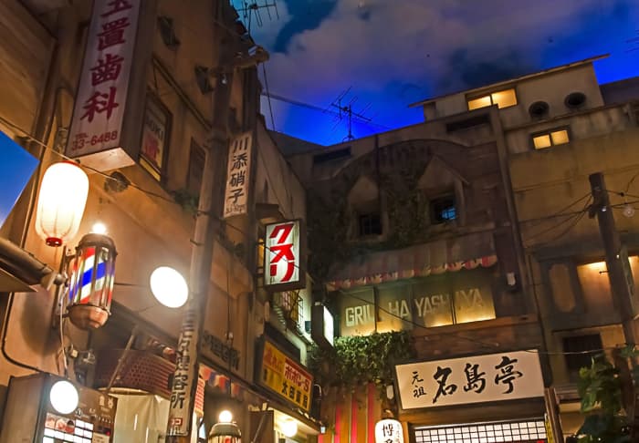 The incredible Showa-Period interior of Shin-Yokohama Ramen Museum. Perfect for visiting during a rainy day in Yokohama.