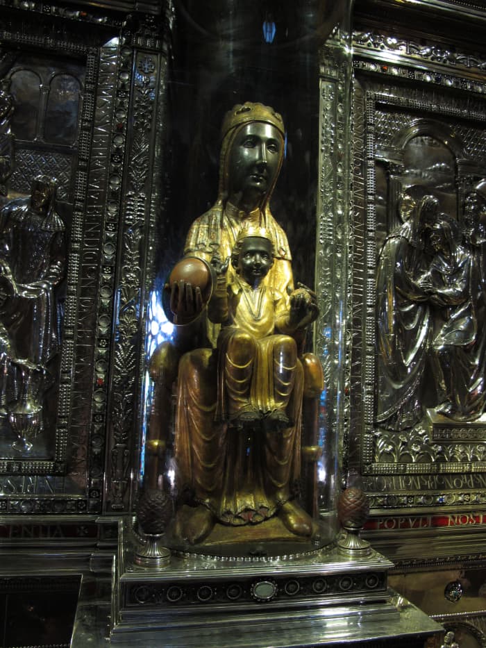 The Madonna of Montserrat, patron saint of Catalonia, situated above the altar in the Cathedral of Montserrat.