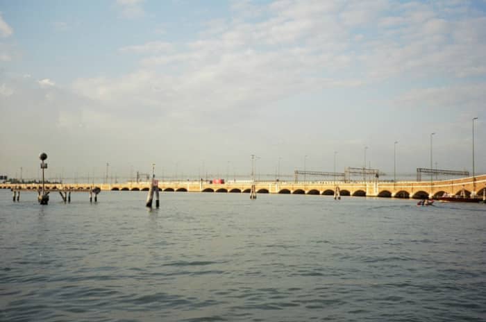 The causeway on the northwest corner of the island where the city of Venice stands brings trains, trucks, cars, buses and other motorized traffic from the mainland to the edge of the city, where they'll all be parked, outside the city proper.