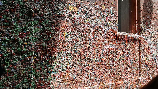 Hidden under the main level of Pike Place Market is Seattle's notoriously germy crowdsourced art installation - the gum wall. It's a great place for a pic and the only acceptable noncomposted compostable waste.