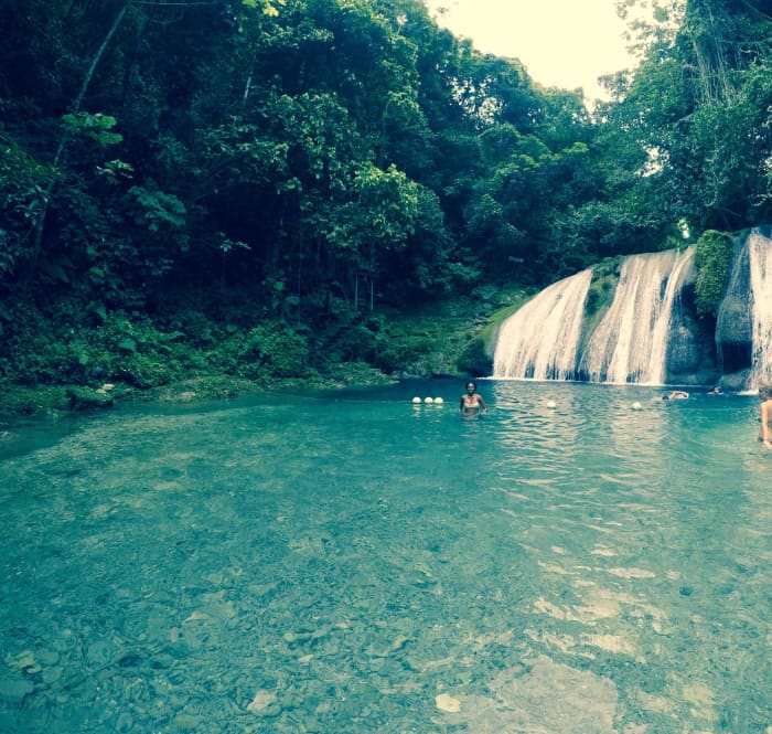 The movie Cocktail filmed in Jamaica at the Reach Falls. Today, swimmers can enjoy nature at the quiet waterfall/
