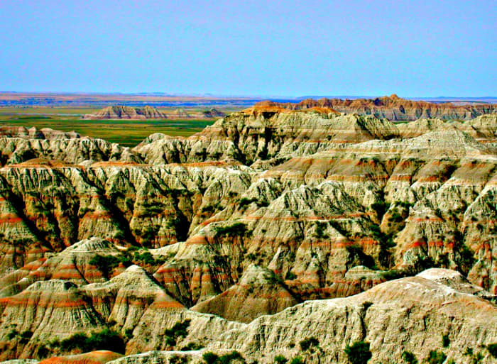 The Badlands National Park is located in South Dakota and offers an interesting and educational look into the old West.