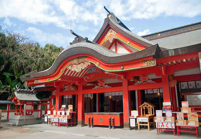 The distinctive colors and architecture of Shinto shrines.