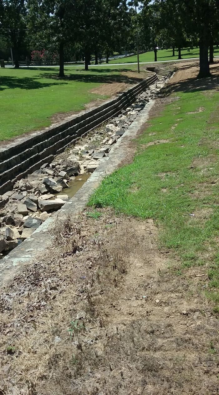 WPA Ditch at Twyman Park. The "floor" has seen better days, but the sidewalks and structure of the ditches are in amazing shape.