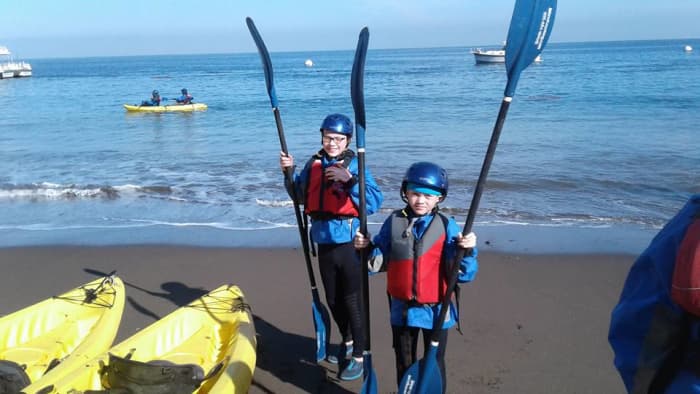 The author's 10 and 12 year old sons, prepared to kayak Channel Islands National Park.