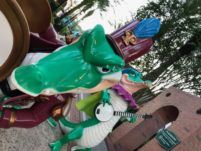 Don't worry, these gators won't bite! Fun is around every corner near the pool at the Port Orleans French Quarter resort.
