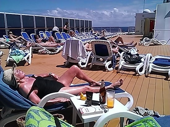 There are sun decks all over the ship at various levels. You will soon pick a favourite spot and go early enough to claim a sunbed.