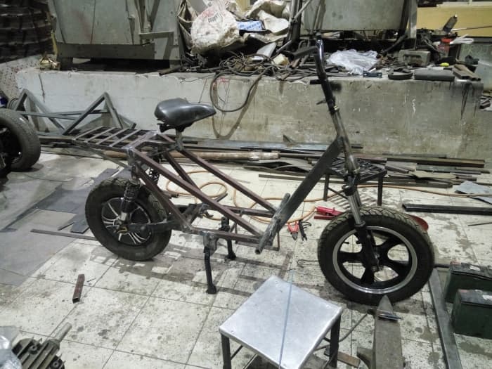 The early stages of building an electric scooter; a project I participated in during my fourth semester