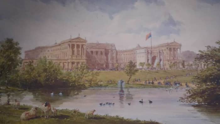 Buckingham Palace east front viewed from St. James Park. This is how the palace looked before extension and renovations. Image by Frances Spiegel 2019. All rights reserved.