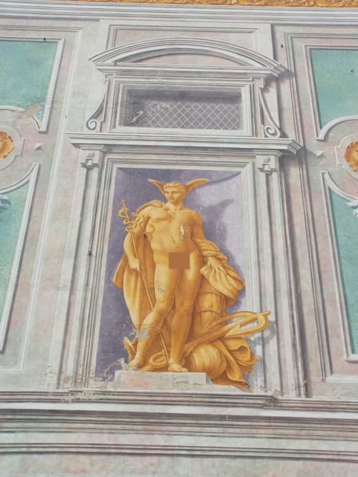 Hermes/Mercury, the swift messenger of the gods, patron of liars. The planet Mercury was named after him because of its speedy orbit around the sun.
