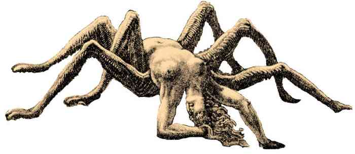 Arachne's transformation from girl to spider.