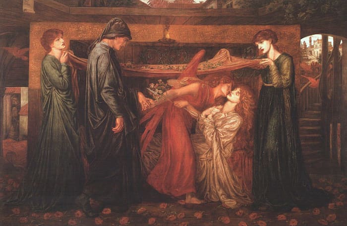 Dante Rossetti drew inspiration for "Dante's Dream" from a poem by Dante Alighieri. In the beautiful painting, the color red represents the love Alighieri felt for a woman who did not return the feeling.