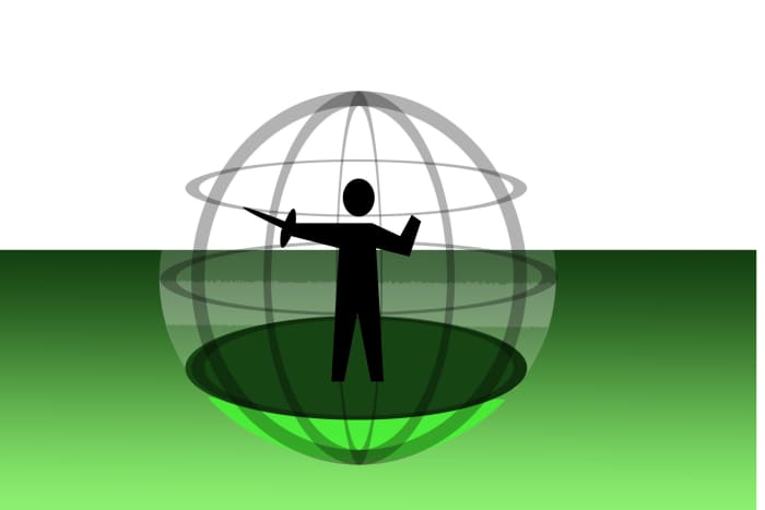 The actual 'circular' part is where the sphere of energy meets the floor, to create a circle of space within which you would work