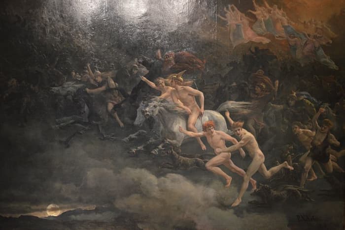 The Wild Hunt of Odin (Peter Nicolai Arbo/1868) depicts the gods and goddesses of the Solstice.